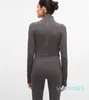 Veste de sport de Yoga pour femmes, matériel nu, automne et hiver, extensible, fermeture éclair, course à pied, chemise à manches longues, Slim