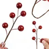 Decorative Flowers 1-12Branches With 5 Heads Artificial Berries Branch Bouquet Red Holly Berry Stamen Plant Christmas Party Home Decoration