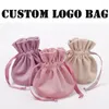 Gift Wrap 5 Pcs Custom Logo Drawstring Flannel Small Bags Wedding Jewelry Candy Ribbon Rope Storage Birthday Party Gifts Package