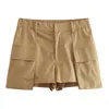 Jupes kaki Skort femmes Chic dame poches décontractées Shorts femme mode Cargo Mini pantalon 2023 été 231023