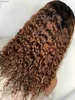 Perucas sintéticas Natural Ombre 1B Brown Soft 26 Long Kinky Curly 180Density Lace Front Wig para mulheres de alta temperatura Cosplay Glueless DailyL231024