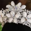 Hårklipp lyxiga brudkronor kvinnor tiaras strass kristallpärla tävling diadem brud pannband bröllop tillbehör huvudbonad gåva