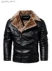 Men's Down Parkas 2023 Leather Jacket Men Winter Fleece Motorcycle Faux Leather Jacket Removable Fur Collar Windbreaker Ropa De Hombre Slim Coat Q231024