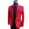 Costumes pour hommes Hommes Blazer Designs Vestes Robe formelle Dernier manteau Pantalon Costume Homme Broderie tridimensionnelle Mariage Rouge