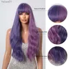 Synthetic Wigs Purple Wig with Bangs Long Wavy Lavender Light Purple Cosplay Hair Two Tone Wigs for Women Natural Wave Christmas Halloween HairL231024