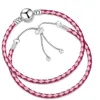 Charm Bracelets 2Pcs Fashion Pink Leather Chain DIY Beads Luxury Bracelet For Women Men Boys Friends Jewelry Gifts
