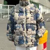 Piumino da uomo Parka in cotone imbottito Giacca da uomo Orso dipinto ad olio Modello Parka Hip Hop Street Inverno Casual Retro Outwear Caldo colletto alla coreana Cappotto Donna 231023