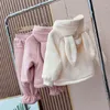 Kledingsets Winter Baby Meisjes Mooie Cartoon Douche Warme Fleece Hoodie Ruches Joggingbroek Kindertrainingspak Kindoutfit Joggen 2-8 jaar