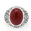 Cluster Rings Male Ring Sterling Silver 925 For Men Signet Red Agate Stone Vintage Punk Style Claw Butterfly Fashion Simply Rin