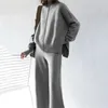Women's Two Piece Pants Women Fashion Turtleneck Pullover And Wide Leg Suit Autumn Winter Simple Solid Office Lady Sets Loose Warm Knitted