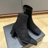 Famoso designer botas curtas das mulheres botas de inverno estiramento martin botas de couro genuíno salto alto botas curtas de alta qualidade salto grosso sapatos femininos de luxo 35-41