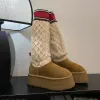 Ny klassisk tröja brev tall stövlar designer kvinnor vinter stapla boot mode heta australien över knäplattformen snöstövlar päls ugglie stövlar tofflor fotled