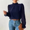 Kvinnors blusar Kvinnor Blus Solid Color Shirt Elegant spets lapptäcke Stylish Ol Fashion med ruffle ärmar