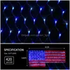 LED Strings American Flag String Lights 390 420 LEDS Vattentäta flaggor Net Light AC110V United States Yard Garden Decoration Festival DH6ZX