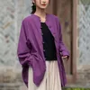 Kvinnorjackor Kvinnor Autumn Winter Cotton and Linen Retro Stand Button Casual Loose Tops Ladies Coat