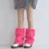 Women Socks Winter Fur Y2K Rose Pink Boot Covers Goth Punk Japanese Jk Knee-length Hiphop Fashion Party Warm Sock