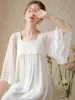 Mulheres sleepwear mulheres fada branco doce malha princesa noite vestido flare manga bordado renda peignoir nightwear vitoriano nightgowns