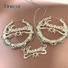 Hoop Huggie DOREMI 2 stuks Set Naam Oorbellen en Ketting 3MM Cubaanse Bamboe Oorbellen Aangepaste Hart Naam Hanger Gepersonaliseerde Naam Oorbellen 231023