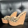 Olomm Handmade Women Platform Mules Sandaler Sexiga kilar kikare kik tå vackra leopard cosplay skor oss plus storlek 5-20