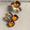 Conjunto de collar y pendientes, 2 unidades/juego, joyería clásica con incrustaciones de anillo, circonita marrón, pistola negra chapada en 34 colores, cristal de caramelo