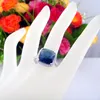 Bague bleue à la mode en pierre de zircone cubique, bague de mariage plaquée Rhodium pour femmes