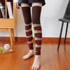 Mulheres meias de lã meia capa cor treliça na altura do joelho meias tubo alto feminino quente proteção para as pernas