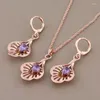 Ensemble de boucles d'oreilles et collier en Zircon naturel violet brillant pour femmes, couleur or Rose, Vintage, pour mariage, 585