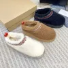 Pantoffels Kastanjebont Slippers Sherpafleece pluizig Tazz gevlochten slijtplekken Muiltjes Dames Ultra Mini Platform Laars Slip-on Schoenen Suède Bovenwerk Comfort Herfst