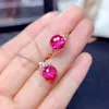 Women Fashion Wedding Jewelry Set Rose Red Crystal zircon Diamond Rose Gold Open Ring Pendant Necklace Girlfriend Party Birthday Gift