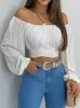 Herrenpullover Herren Damen Elegant Off Shoulder Print Bluse Sexy Lace Up Bow Rückenfrei Slim Shirt Casual Langarm Chic Crop Top