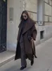 Women' Blends Split Long Overcoat Female's Solid Lapel Cardigan Maxi Coat 2023 Autumn Sleeve Ladies Street Chic Outerwear 231023