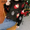 Maglioni da donna Jielur Inverno Nuovo Babbo Natale Maglione natalizio Sciolto spesso caldo Coppia maglioni lavorati a maglia Orso cartone animato Stampa Pullover carino DonnaL231024