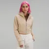 Crop Scuba Hoodie Lu-281 Womens Fleece förtjockad Yogajacka Kort full dragkedja Sport Hooded Loose Coat Cardigan Sweatshirt