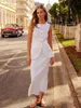 Tvådelt klänning Claceive Summer Slim White Cotton Set Women Outfit 2023 Elegant ärmlösa toppar med höga midja långa kjolar sätter kvinnliga 231023