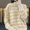 Women's Sweaters Luxurious 100 Pure Cashmere Sweater For Women High End Stripes Round Neck Autumn Winter Contrasting Color Jacquard