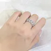 Cluster Rings Classic Openwork Princess Baguette Full Of Diamond Couple Ring For Women Geometric Zircon Valentine's Day Gift Jewelry