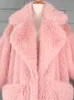 Misturas de lã feminina Lautaro inverno longo oversized rosa grosso quente macio desgrenhado fofo casaco de pele falsa feminino bolsos lapela solto doce fofo moda 231023