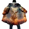 Men's Trench Coats Winter Cloak Dark Satan Skull Pattern 3D Printing Thick Wool Hooded Unisex Casual Warm Coat