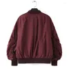 Women's Trench Coats Red Wine Cotton Jacket Baseball Uniform Autumn Winter Short Overcoat Long Sleeve Thicken Pilot Bomber Clothing