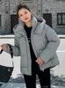 Frauen Trenchcoats Grün Gepolsterte Jacke Lässige Mode Kurze Verdickte Winter 2023 Lose Warme Herbst Feste Kapuze