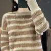 Women's Sweaters Luxurious 100 Pure Cashmere Sweater For Women High End Stripes Round Neck Autumn Winter Contrasting Color Jacquard