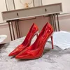 Créateur de mode Talon rouge de haute qualité pour femmes Talons hauts Sandales à semelles en cuir de luxe Talons fins incrustés de pantoufles à talons en strass 1-12cm Chaussures de dîner H1235