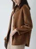 Kvinnors ull blandar korta rockar för kvinnor Autumn Winter Fashion Woolen Jackets Fickor Solid Color Camel Black Polo Collar Coat Ladies High Quality 231023