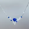 Anhänger Halsketten Luxus Künstlicher Sri Lanka Royal Sapphire Herzförmige Schlüsselbeinkette Damen Bankett Hochzeitsschmuck