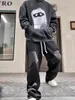 Graffiti topos com capuz hoodies para homens vintage lavado velho oversize casual pulôver roupas masculinas