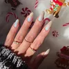 Unghie finte 24 pezzi Rosso nudo falso lungo mandorla Semplice stampa su punte per nail art Decorazioni finite a copertura totale indossabili