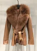 Women's Fur Faux OFTBUY Real Coat Winter Jacket Women Natural Collar Genuine Sheepskin Leather Belt Thick Warm Outerwear 231023