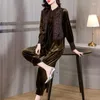 Women's Two Piece Pants 2023 Black Velvet Fashion Chinese Cheongsam Suit Women Loose Top Wide Leg Two-piece Daily Elegant Qipao Set S93