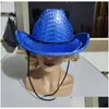 Chapeaux de fête Space Cowgirl LED Chapeau Clignotant Light Up Sequin Cowboy Casquettes Lumineuse Halloween Costume Fourniture Drop Livraison Maison Jardin Fe Dh1X5