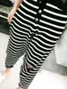 Women's Pants Summer Thin Elastic Waist Black And White Striped Casual All-Match Sports Loose Hole Small Feet Harem S209